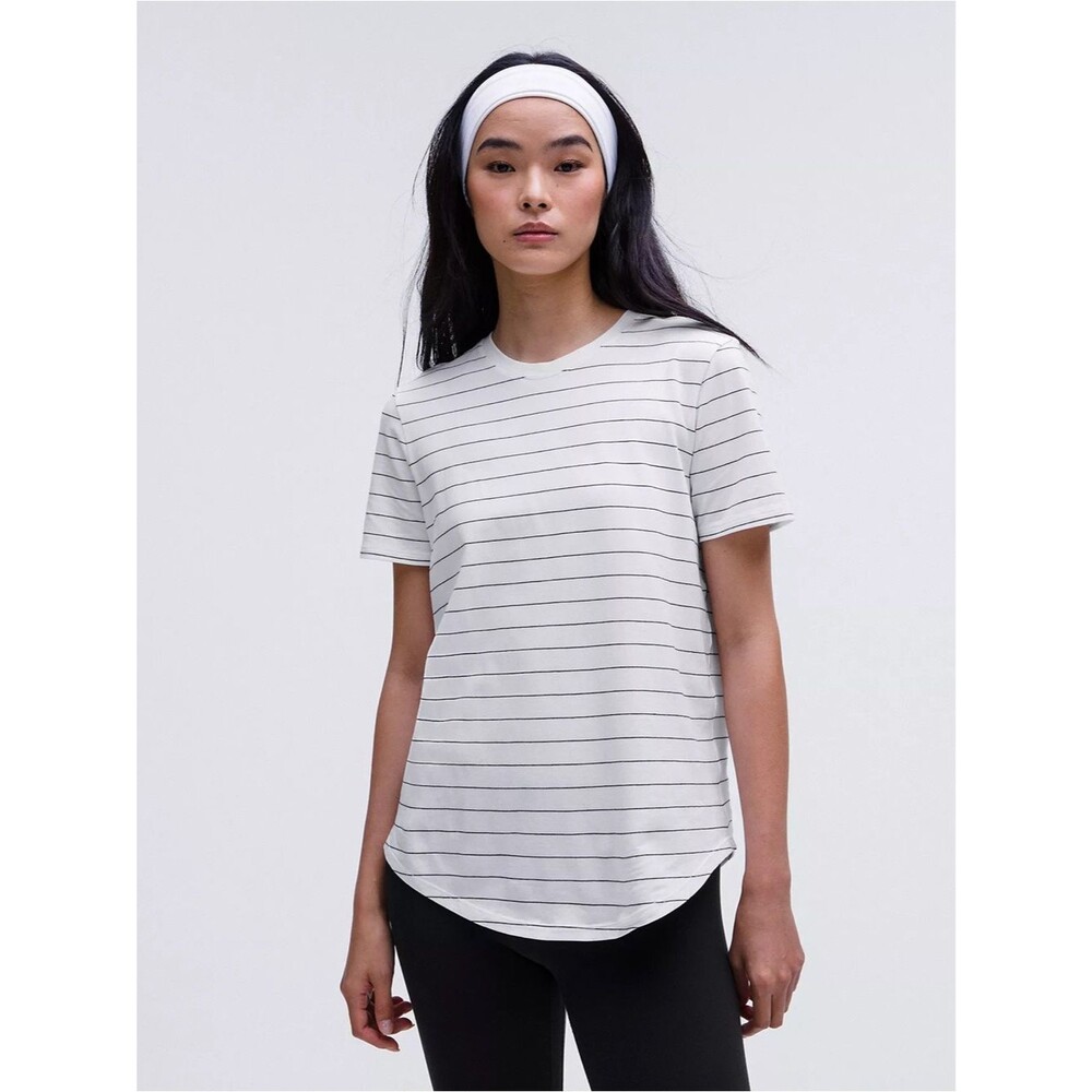 Lululemon Love Crewneck Curved Hem Striped T Shirt size 6 - Picture 2 of 7